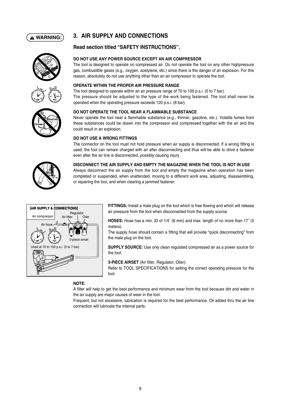 Air supply and connections, Warning | MAX SN883CH/34 User Manual | Page 9 / 18