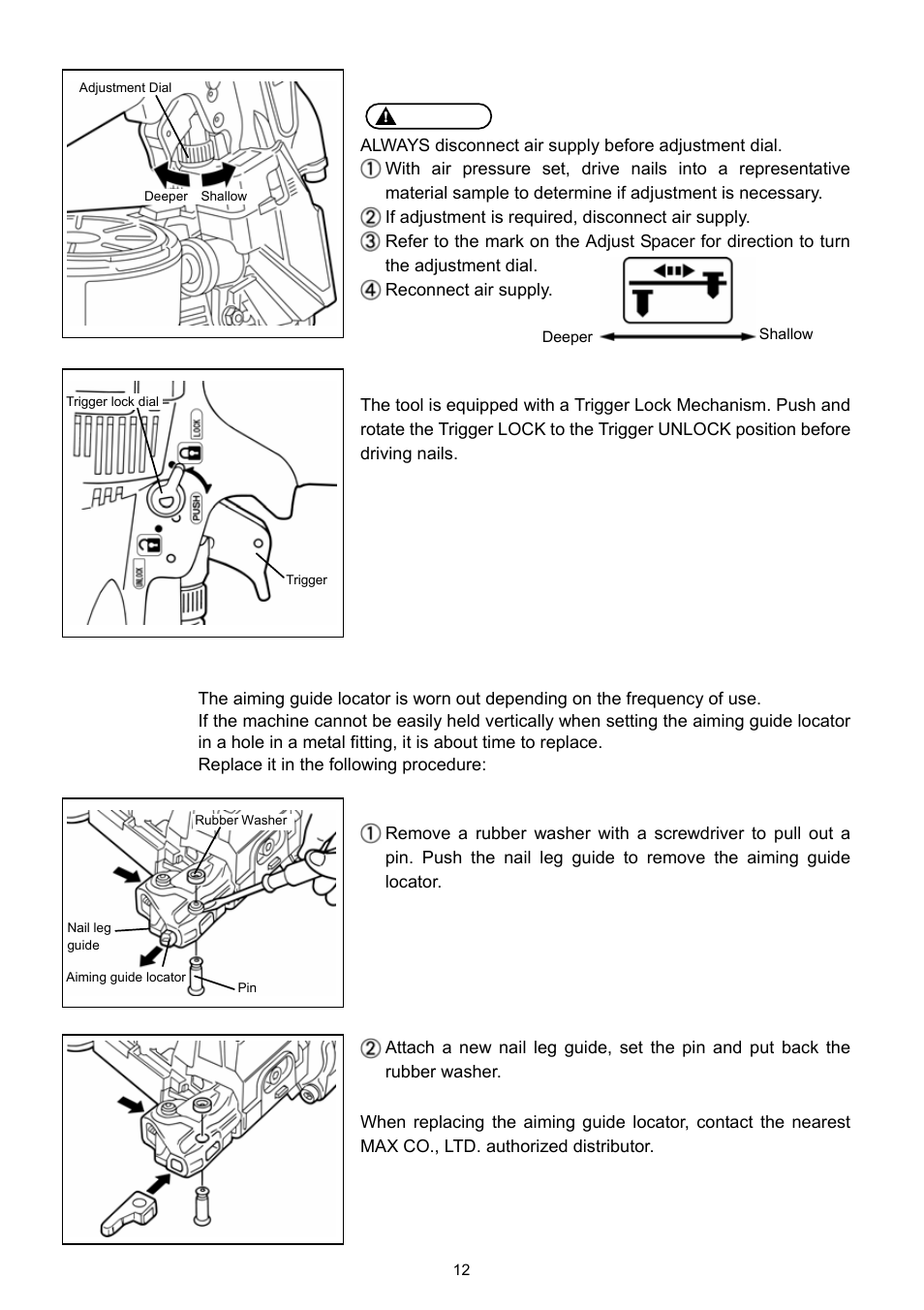 Replacing the aiming guide locator | MAX HN65J User Manual | Page 10 / 13