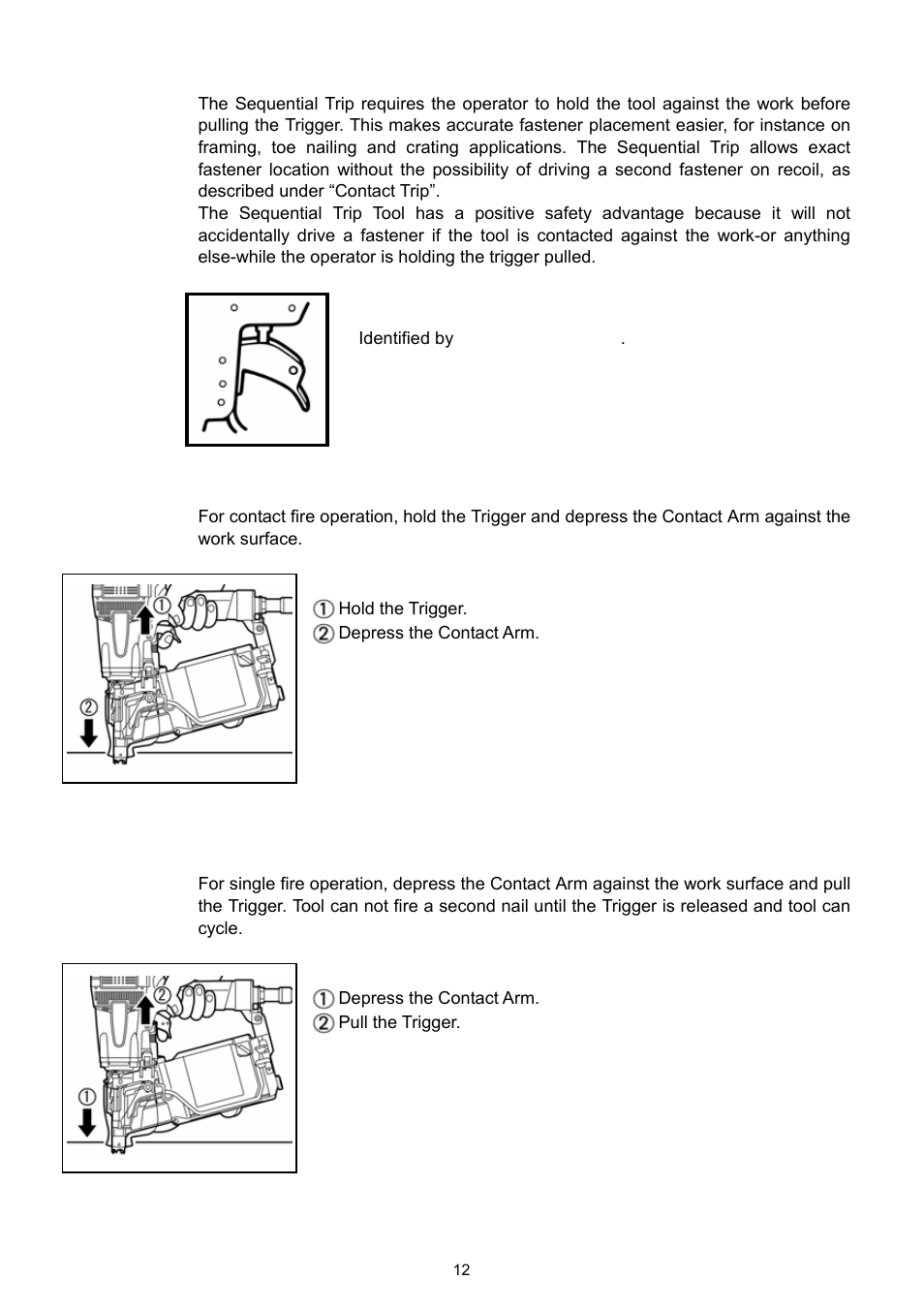 Sequential trip, Contact fire operation (contact trip) | MAX HN75 User Manual | Page 10 / 15