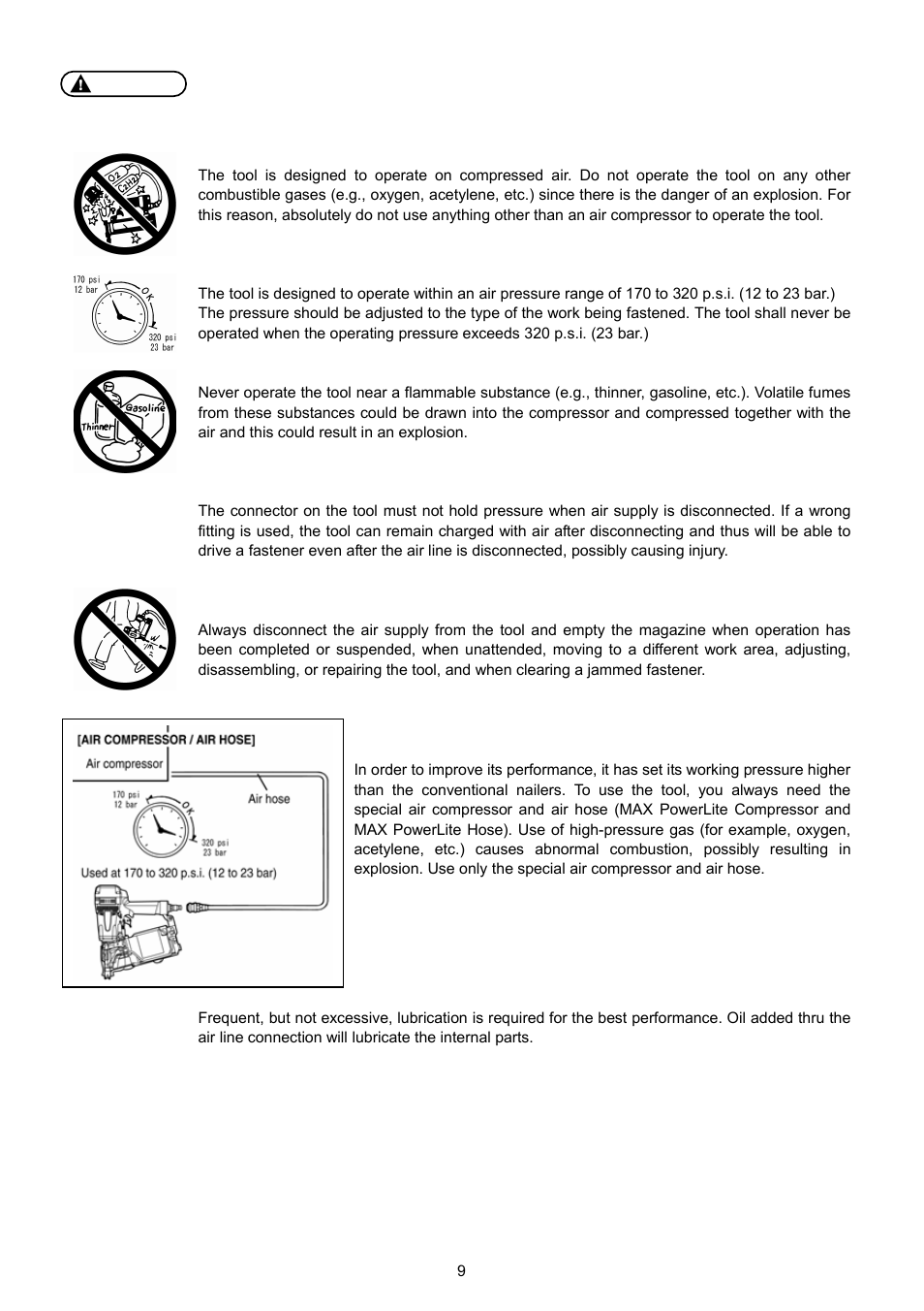 Air supply and connections | MAX HN75 User Manual | Page 7 / 15