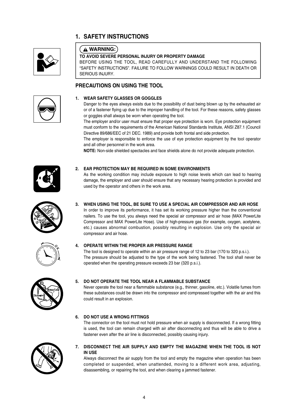 Safety instructions, Precautions on using the tool | MAX HS90A User Manual | Page 4 / 16