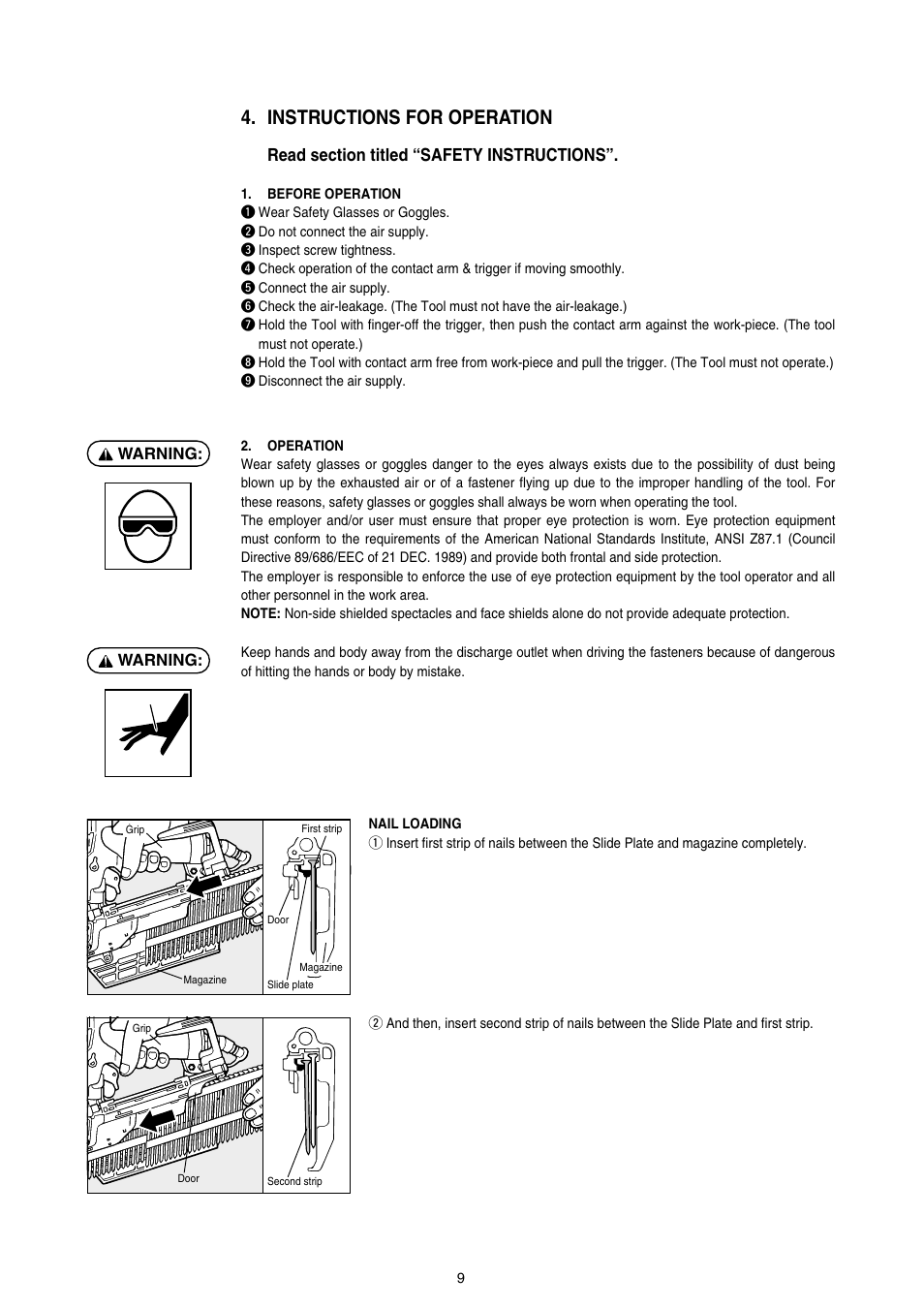 Instructions for operation | MAX HS90A User Manual | Page 9 / 16