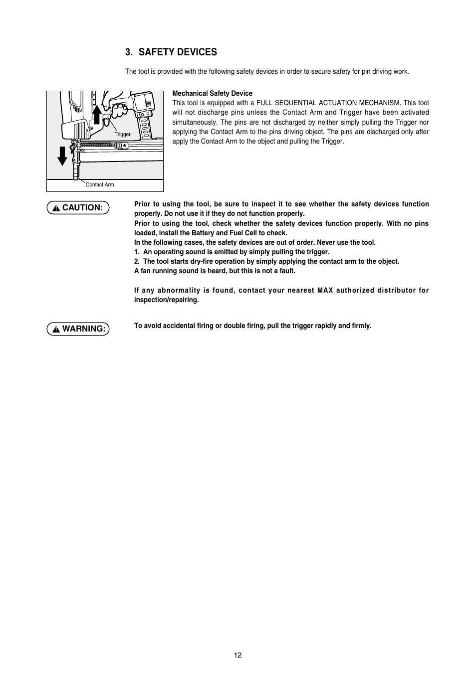 Safety devices | MAX GS865E User Manual | Page 12 / 27