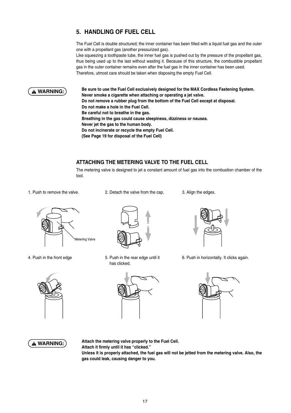 Handling of fuel cell, Attaching the metering valve to the fuel cell | MAX GS865E User Manual | Page 17 / 27