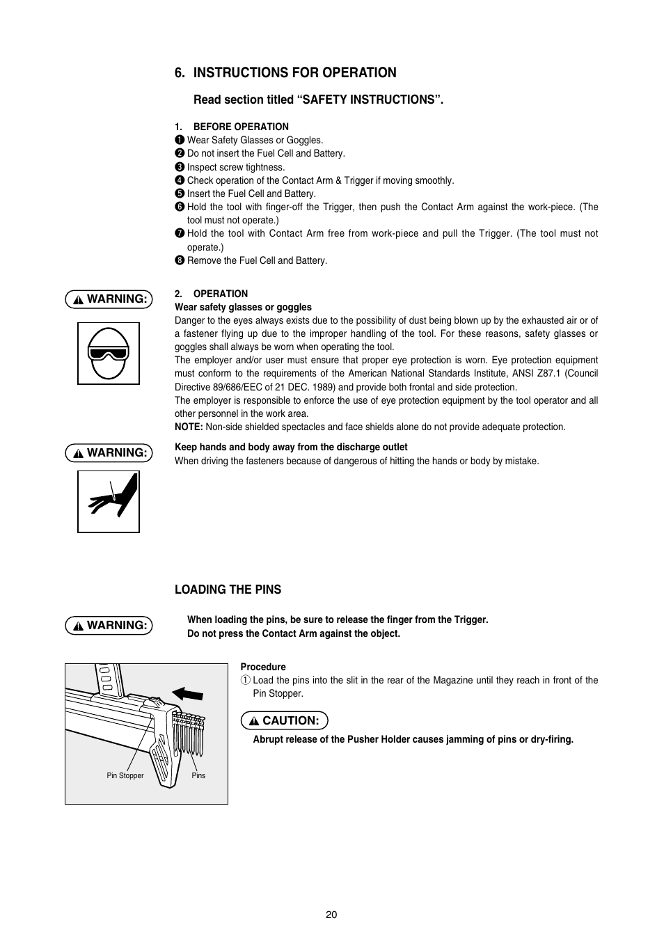 Instructions for operation | MAX GS865E User Manual | Page 20 / 27