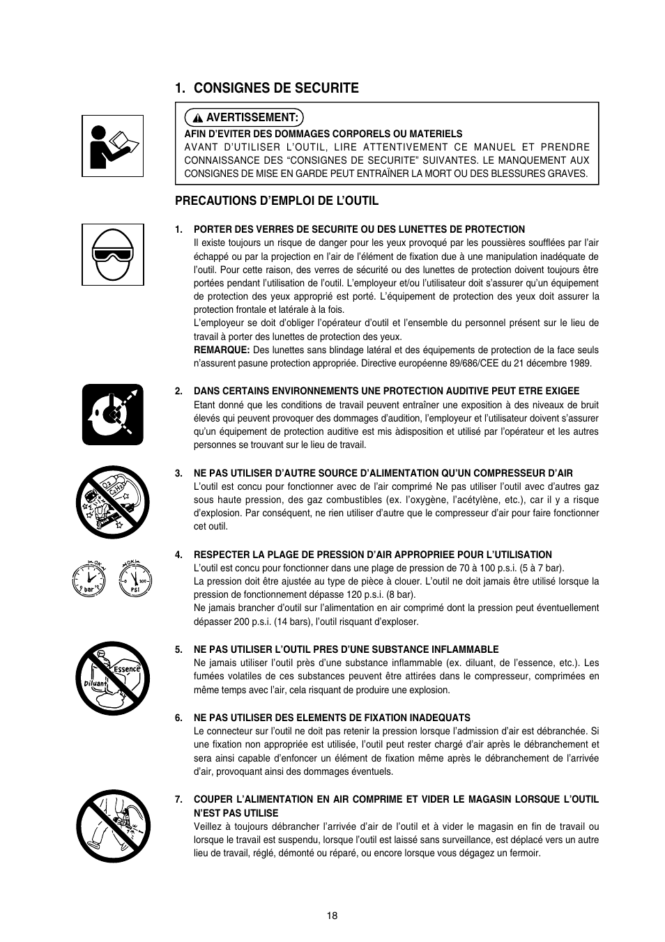Consignes de securite, Precautions d’emploi de l’outil | MAX SN890RH-R User Manual | Page 18 / 44