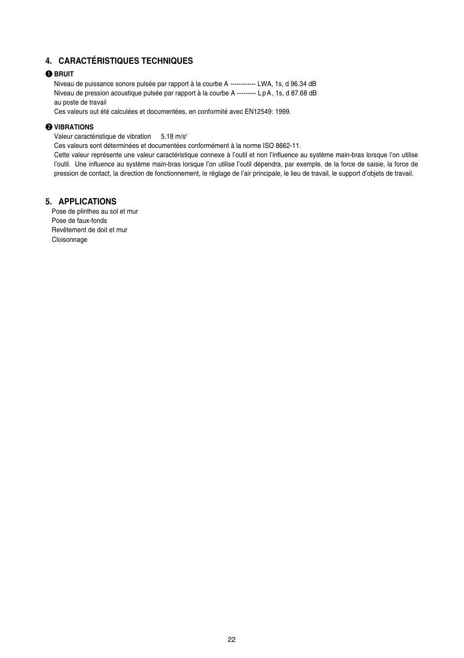 Applications, Caractéristiques techniques | MAX SN890RH-R User Manual | Page 22 / 44