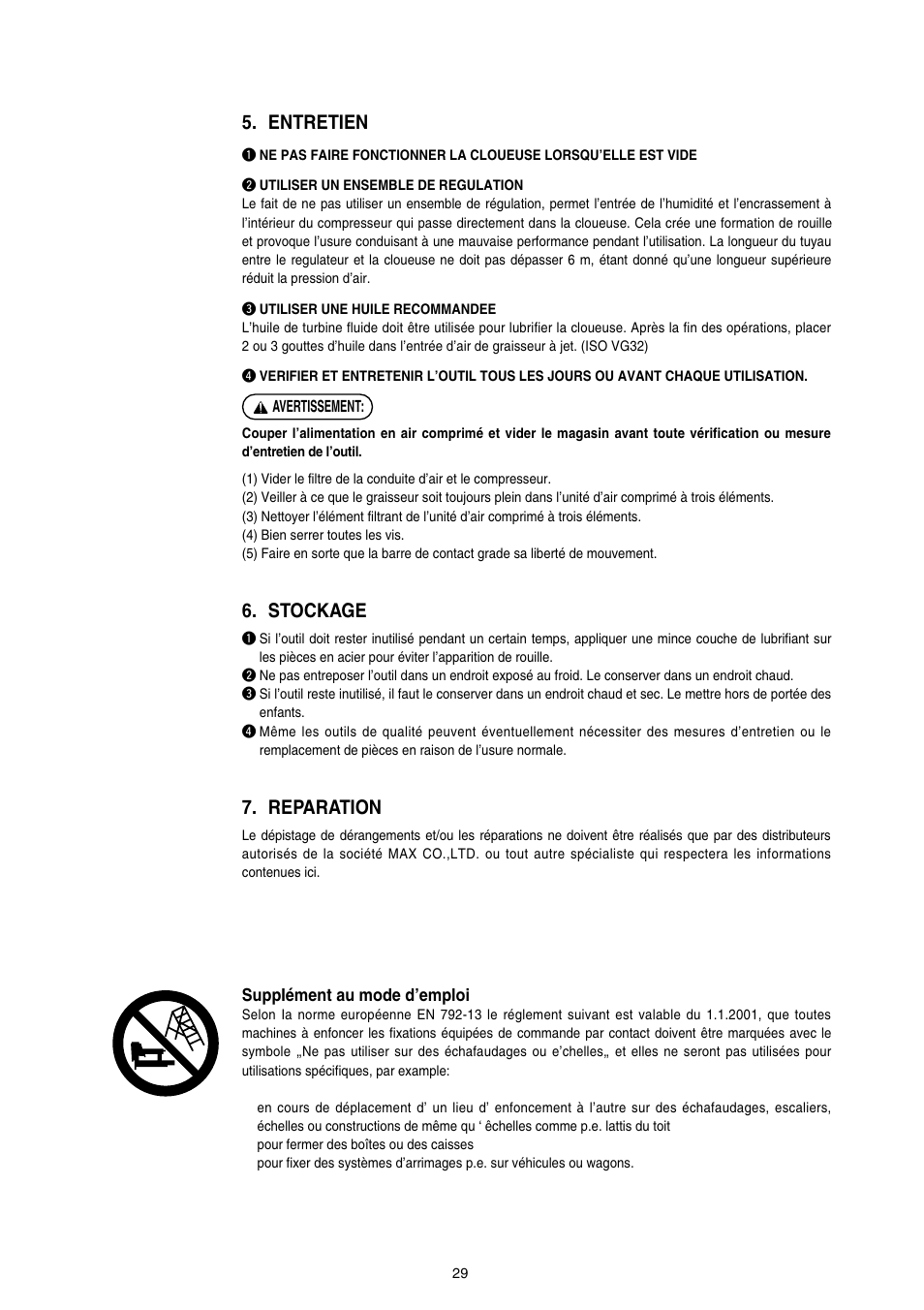 Entretien, Stockage, Reparation | MAX SN890RH-R User Manual | Page 29 / 44