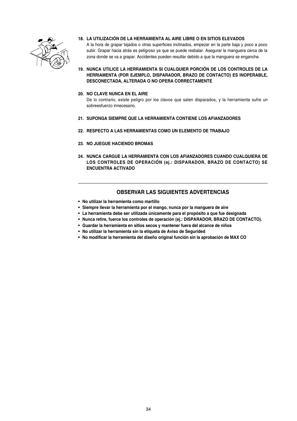 Observar las siguientes advertencias | MAX SN890RH-R User Manual | Page 34 / 44
