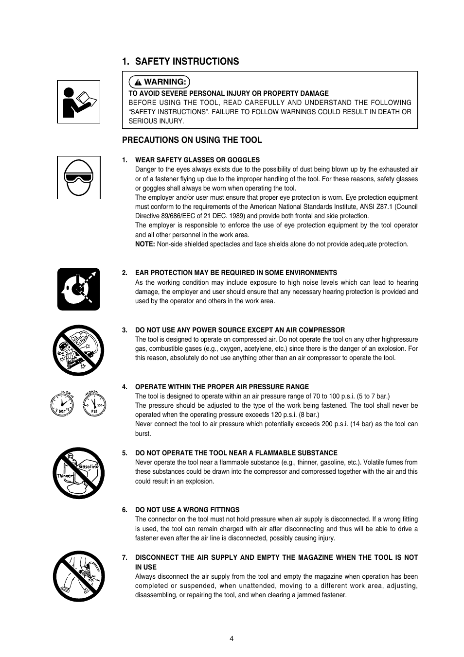 Safety instructions, Precautions on using the tool | MAX SN890RH-R User Manual | Page 4 / 44