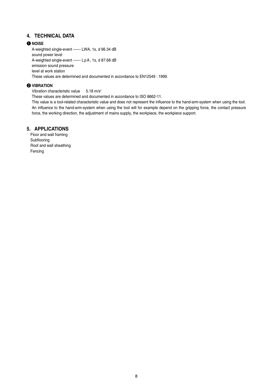 Technical data, Applications | MAX SN890RH-R User Manual | Page 8 / 44