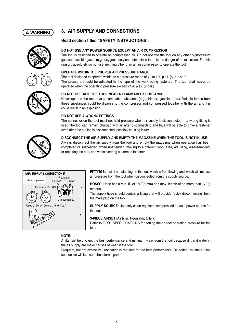Air supply and connections | MAX SN890RH-R User Manual | Page 9 / 44