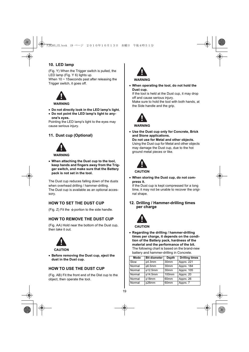 How to set the dust cup, How to remove the dust cup, How to use the dust cup | MAX PJR265(CE) User Manual | Page 19 / 24