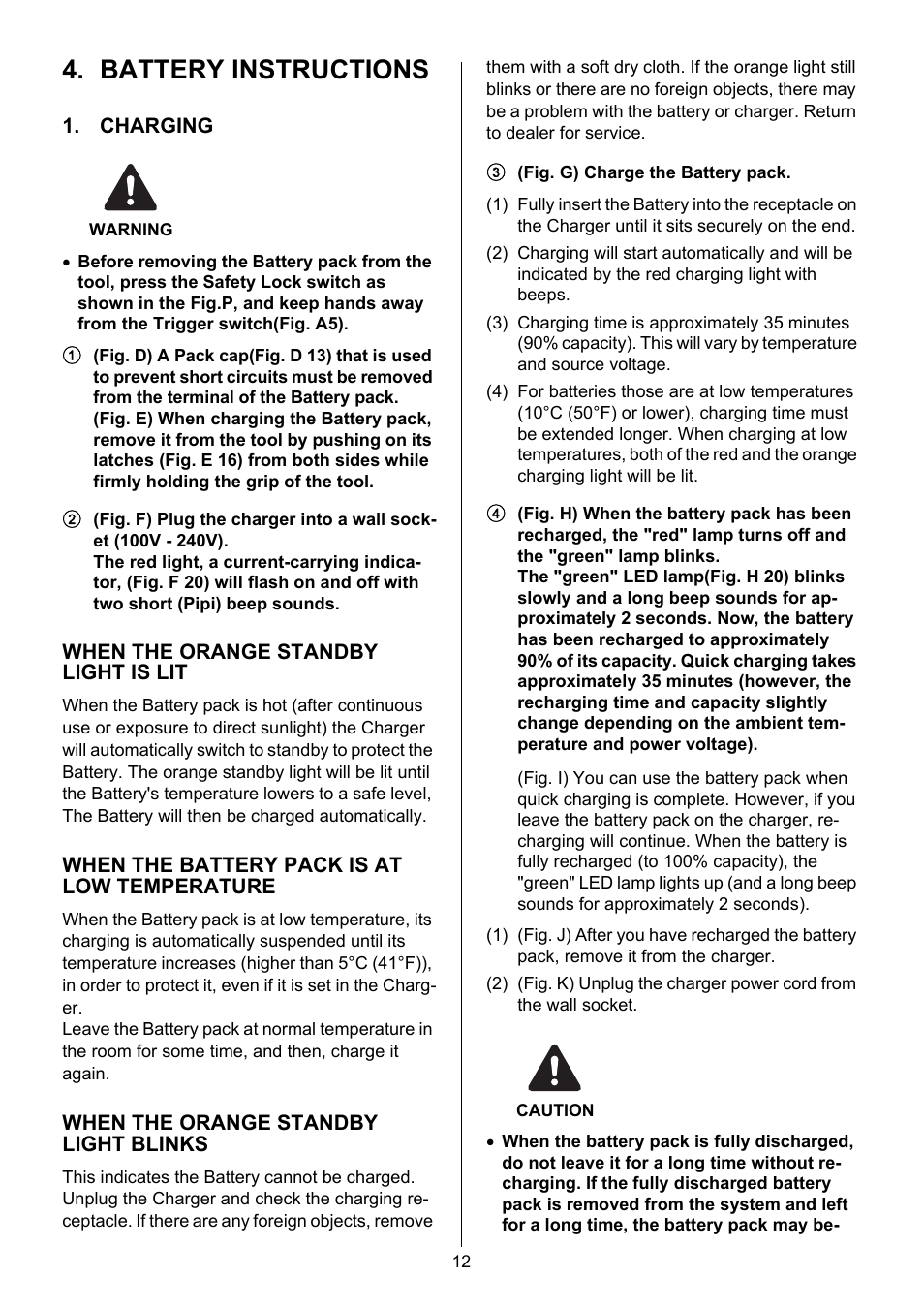 Battery instructions | MAX PJRC160 User Manual | Page 12 / 16