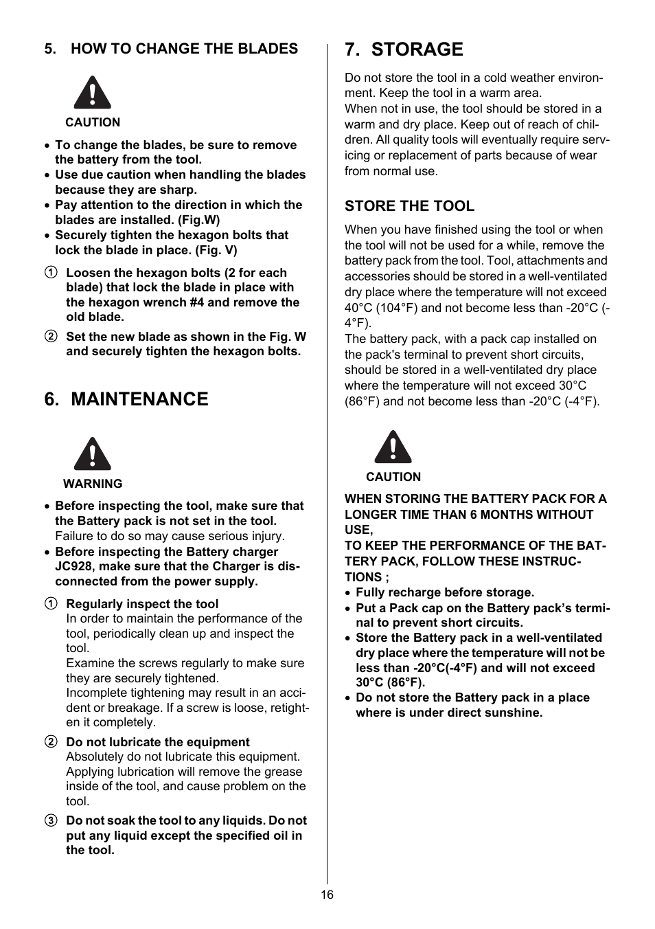Maintenance, Storage | MAX PJRC160 User Manual | Page 16 / 16