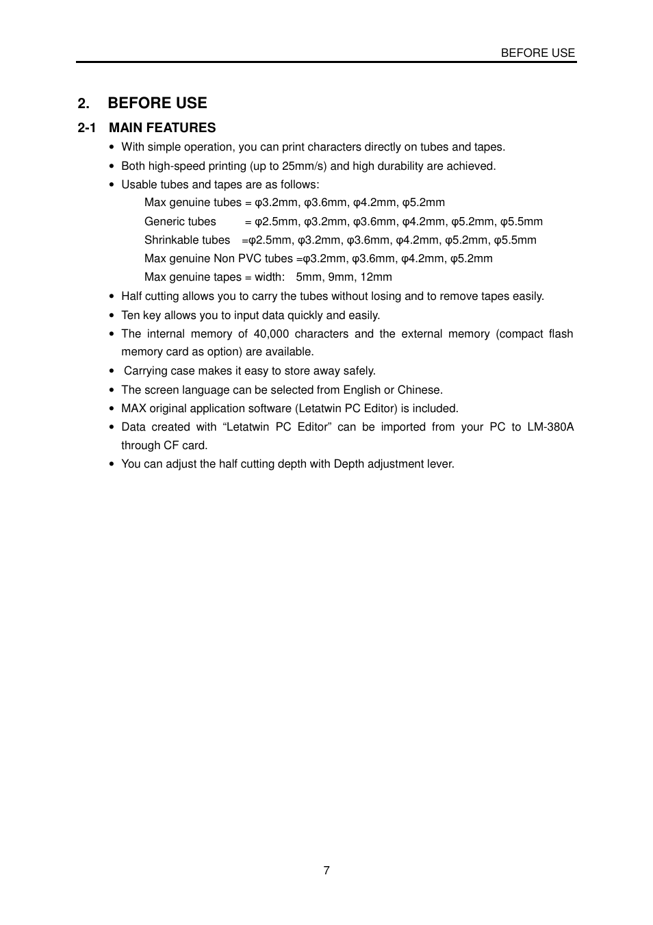 Before use | MAX LM-380A User Manual | Page 7 / 64