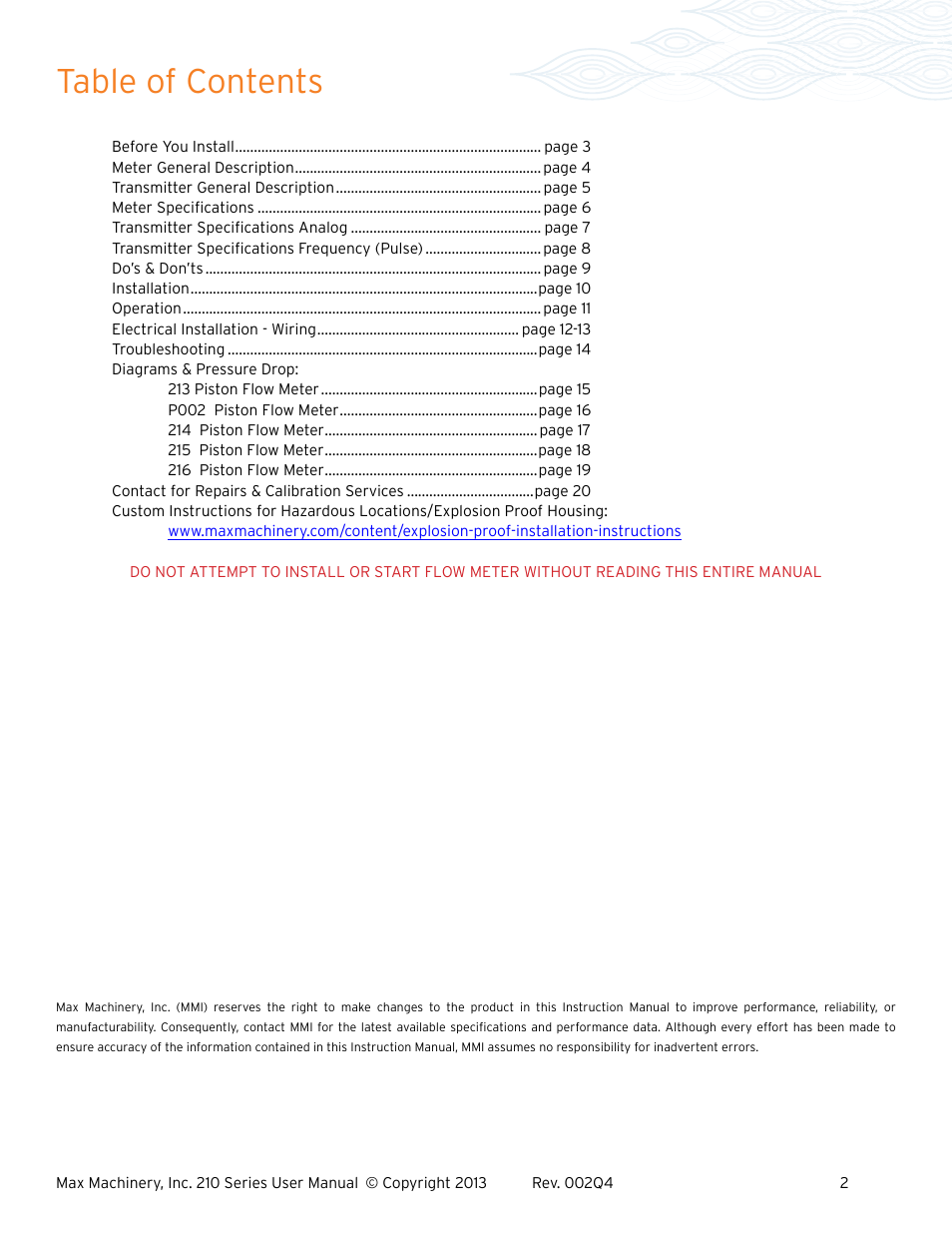 Max Machinery 216 Piston Flow Meter User Manual | Page 2 / 20