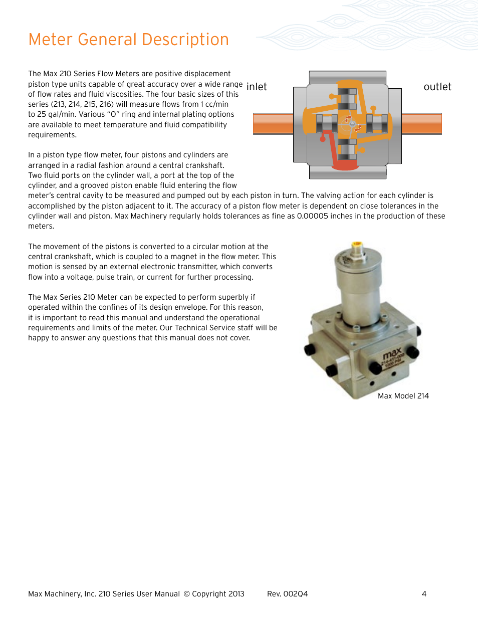 Meter general description | Max Machinery 216 Piston Flow Meter User Manual | Page 4 / 20