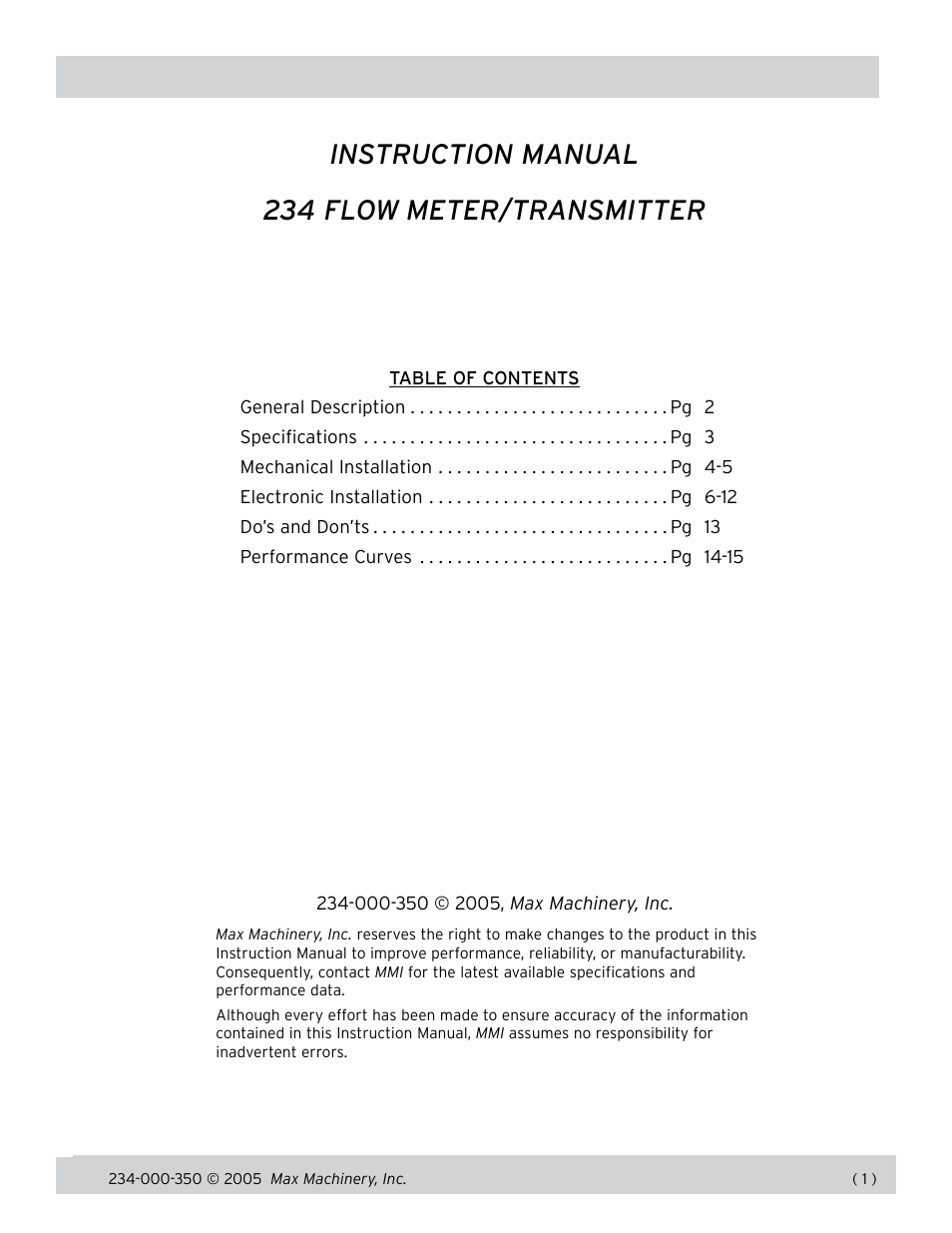 Max Machinery 234 Flow Meter User Manual | 15 pages