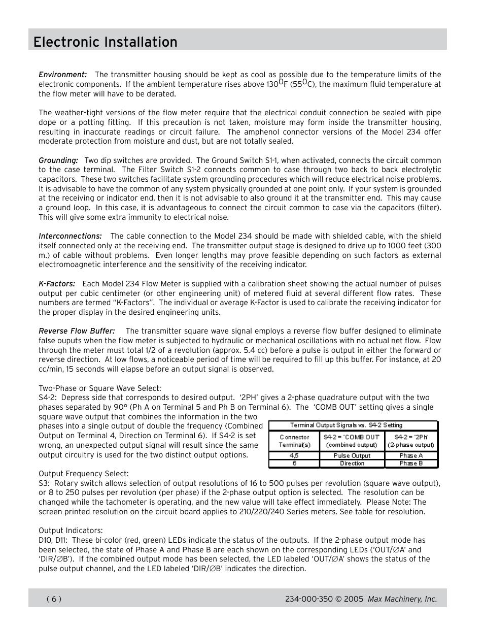 Electronic installation | Max Machinery 234 Flow Meter User Manual | Page 6 / 15