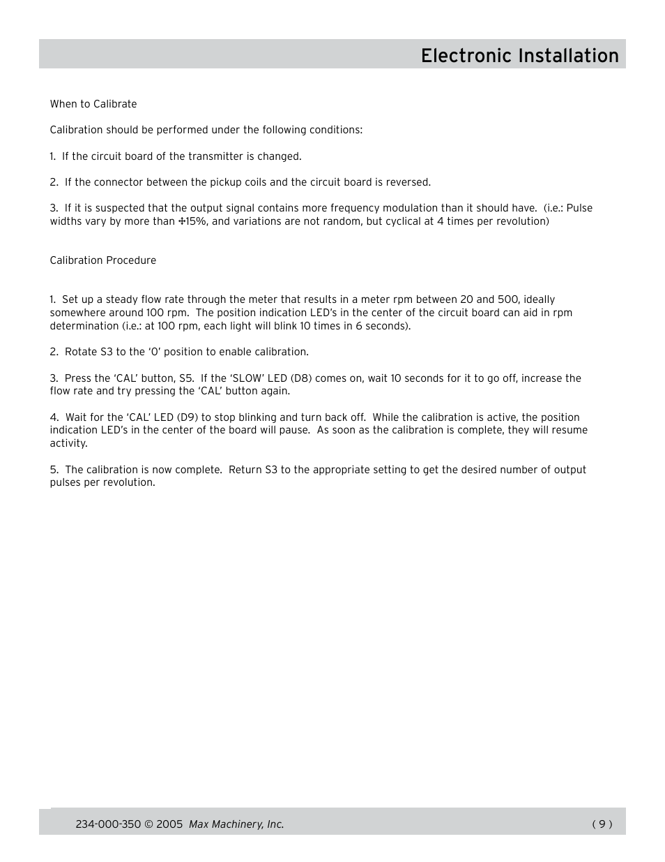 Electronic installation | Max Machinery 234 Flow Meter User Manual | Page 9 / 15