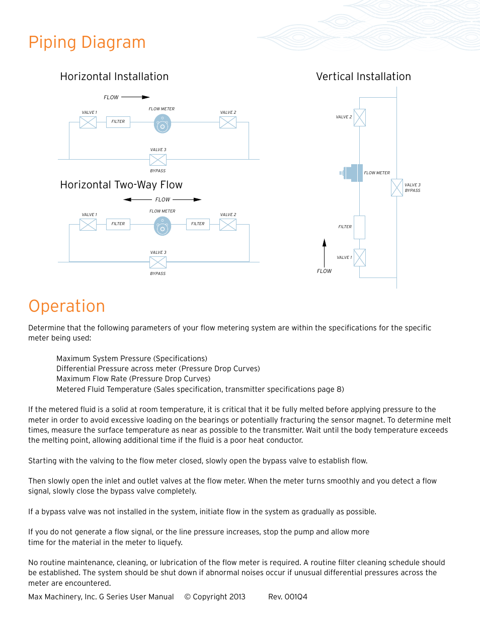 Operation piping diagram | Max Machinery G240 Gear Flow Meter User Manual | Page 11 / 20