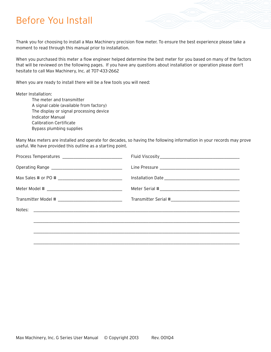 Before you install | Max Machinery G240 Gear Flow Meter User Manual | Page 3 / 20