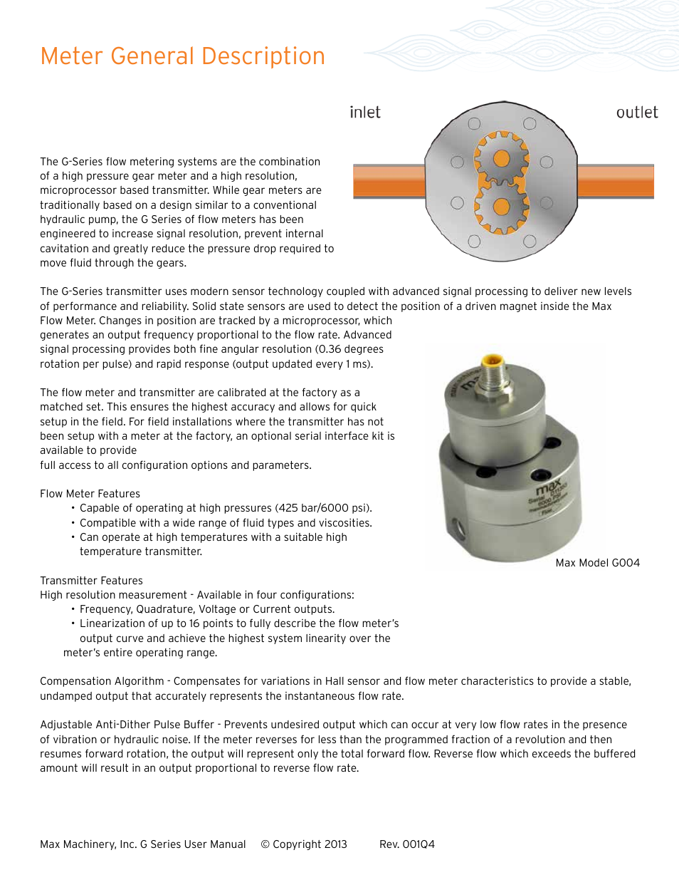 Meter general description | Max Machinery G240 Gear Flow Meter User Manual | Page 4 / 20