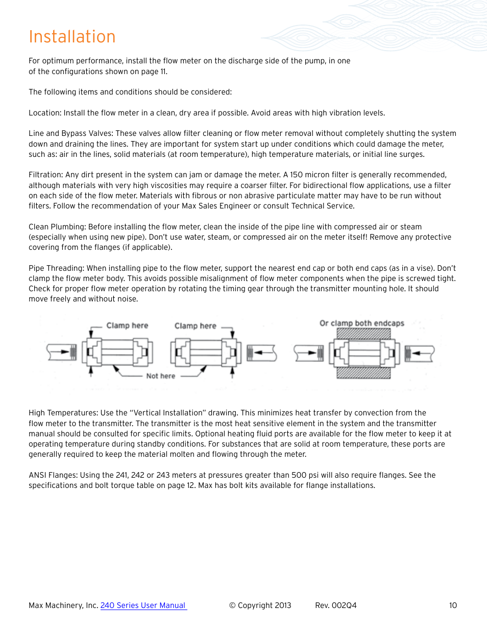 Installation | Max Machinery 243 Helical Flow Meter User Manual | Page 10 / 20
