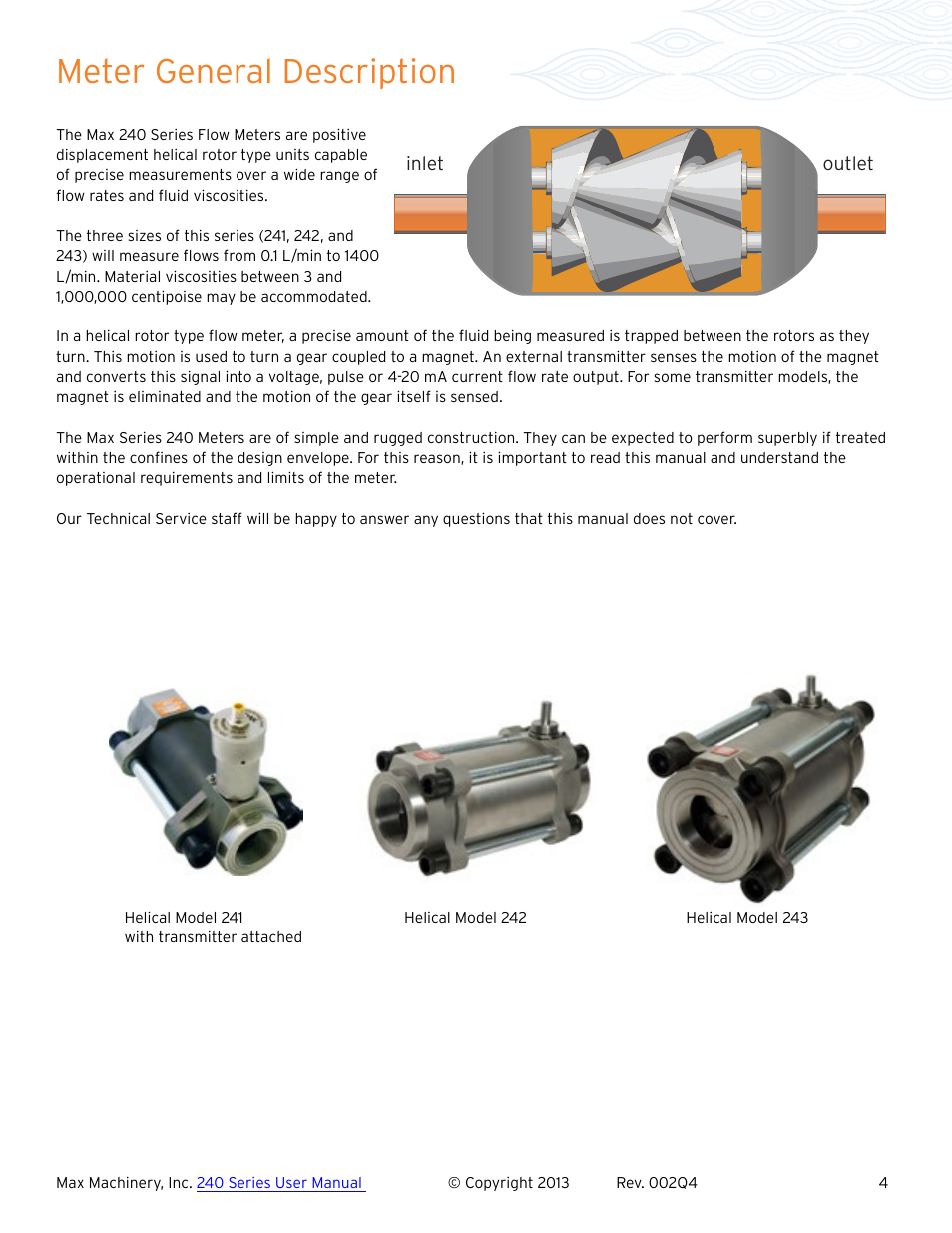 Meter general description | Max Machinery 243 Helical Flow Meter User Manual | Page 4 / 20