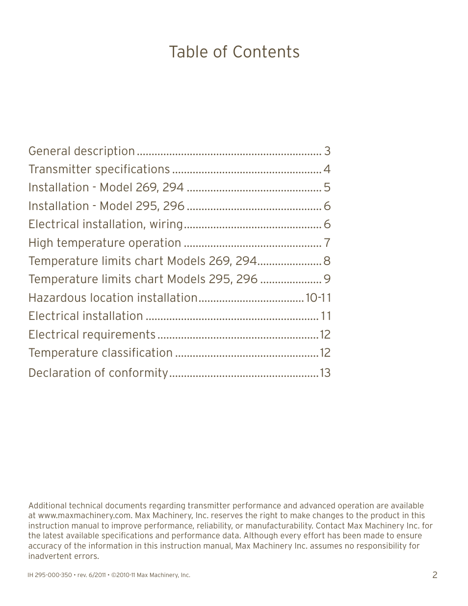 Max Machinery 290 Series Frequency (269, 294 and 295) User Manual | Page 2 / 13