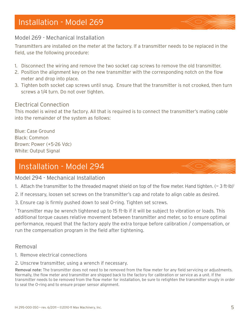 Installation - model 269, Installation - model 294 | Max Machinery 290 Series Frequency (269, 294 and 295) User Manual | Page 5 / 13