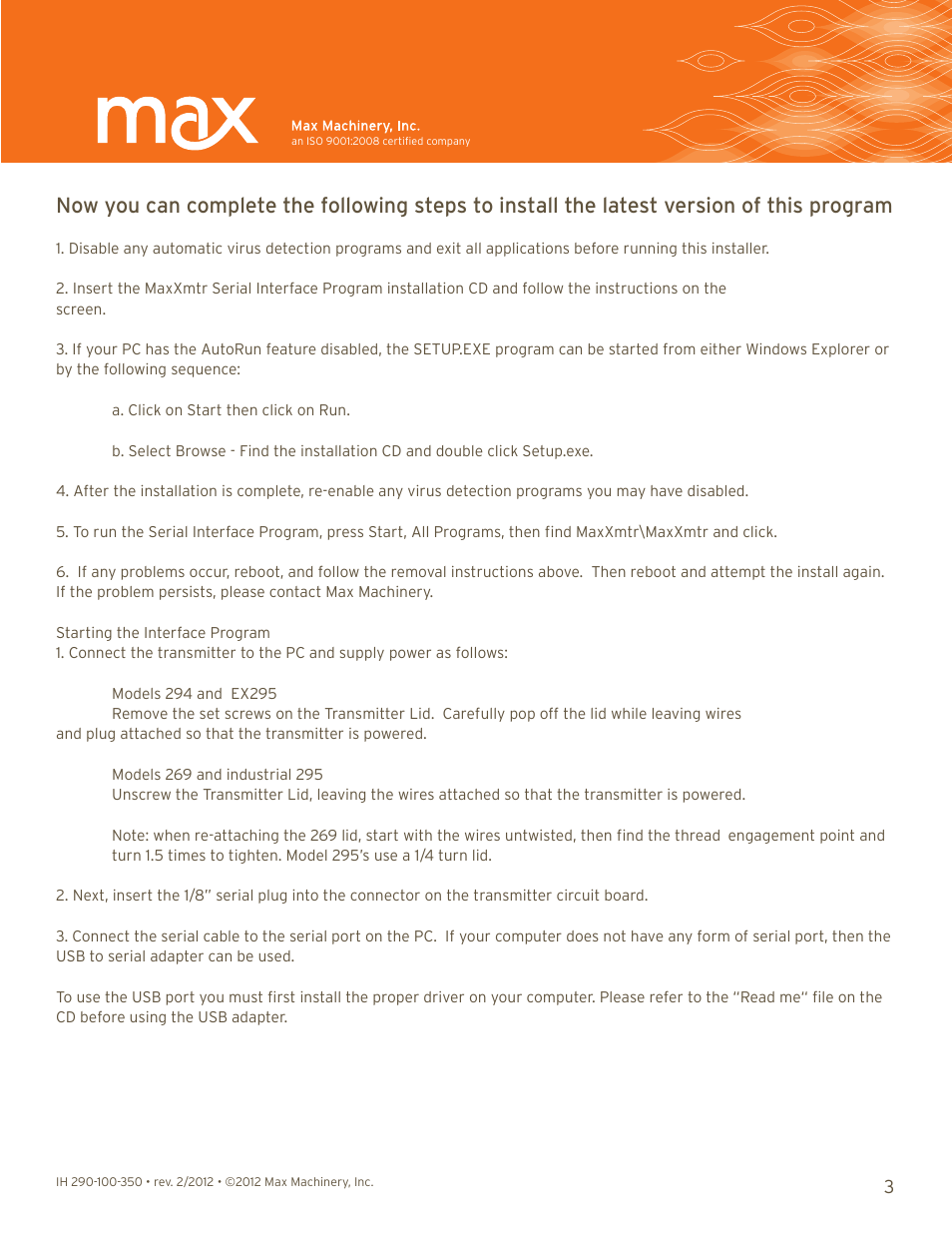Max Machinery 290 Trasmitter Interface User Manual | Page 3 / 9