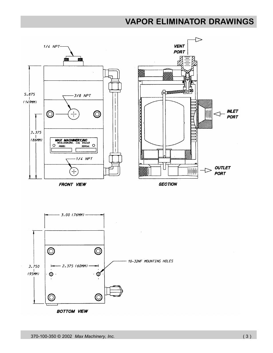 Vapor eliminator drawings | Max Machinery 370 Series Vapor Eliminators User Manual | Page 3 / 5