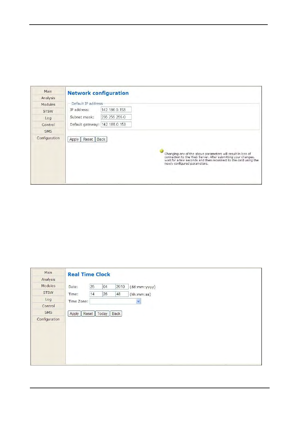 1 network configuration, 2 “date and time” – setting the calendar and clock, Network configuration | Date and time” – setting the calendar and clock, Igure, Onfiguring network communication parameters, Etting the, Ower, Internal date and time | MaxPower Corp Gamatronic Power+ RM100 User Manual | Page 164 / 183