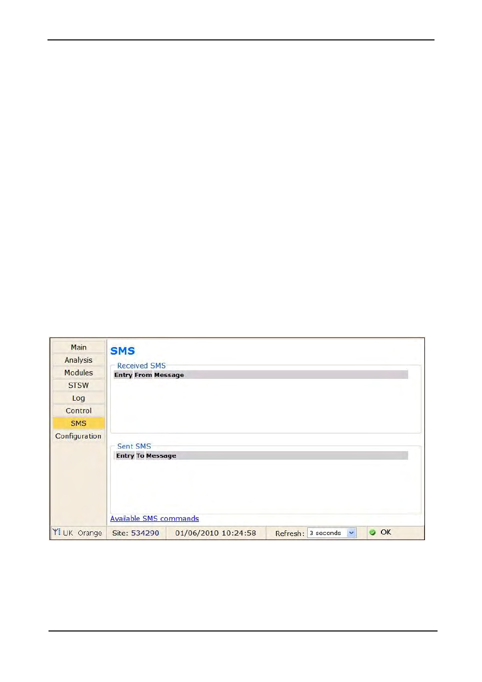 6 “sms” main menu option, Sms” main menu option, Figure 310: “sms” screen | MaxPower Corp Gamatronic Power+ M50-RM User Manual | Page 171 / 192