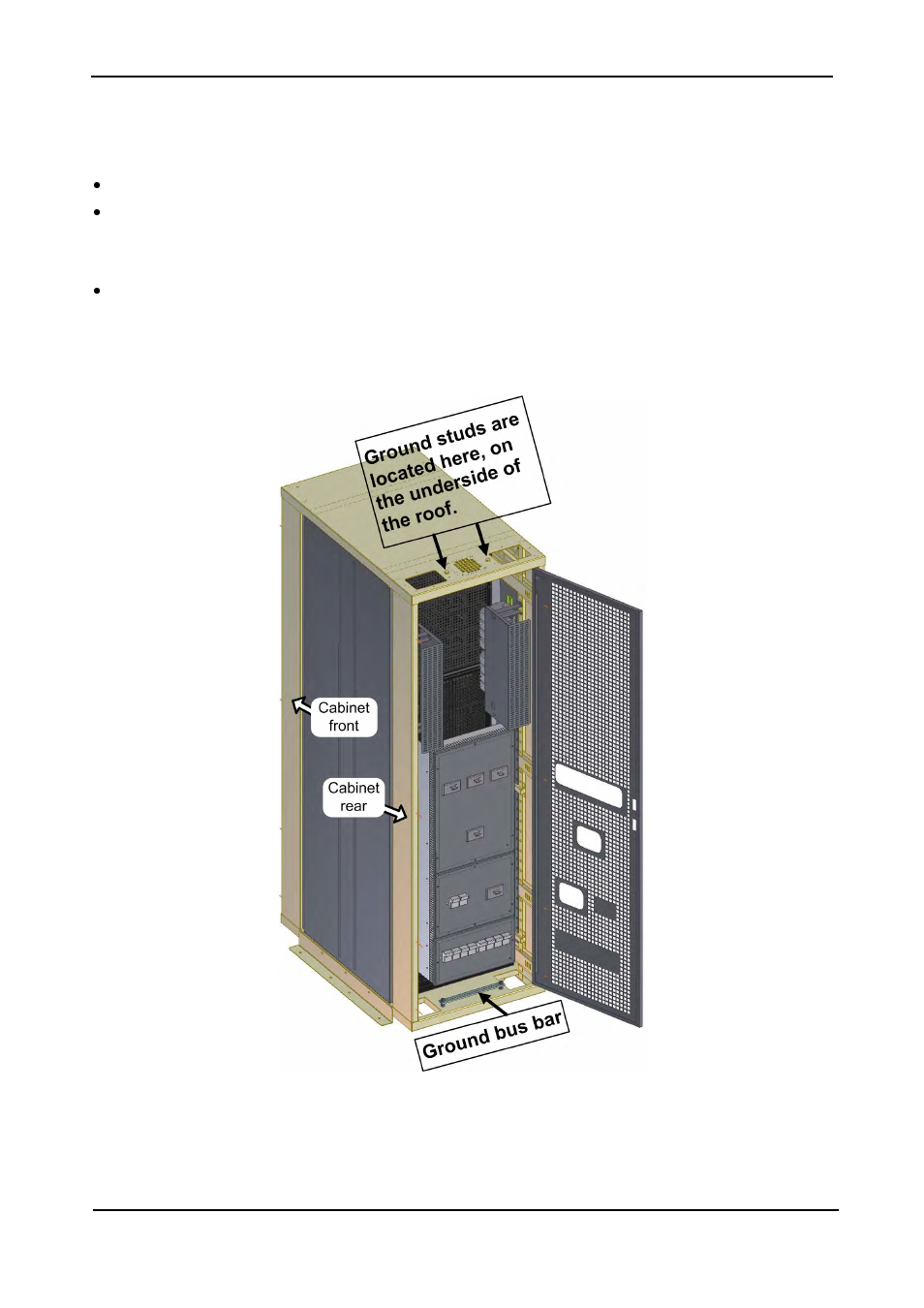 3 ground connections, Ground connections, Figure 28: ground connection on the ups cabinet | MaxPower Corp Gamatronic Power+ M50-RM User Manual | Page 52 / 192