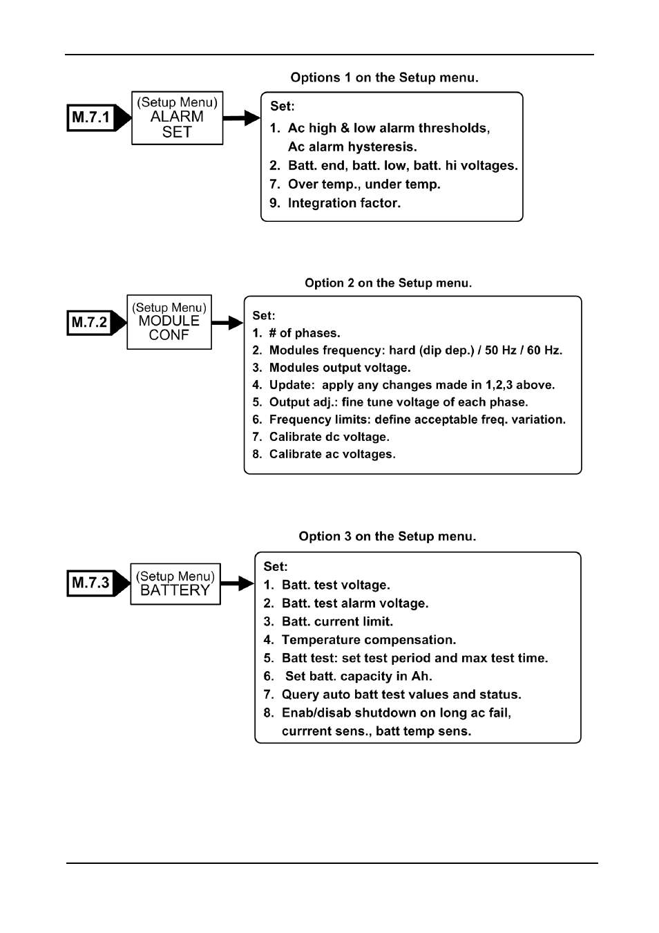 Figure 91: alarm set sub-menu, Figure 92: module configuration sub-menu, Figure 93: battery menu | MaxPower Corp Gamatronic Power+ M50-RM User Manual | Page 89 / 192