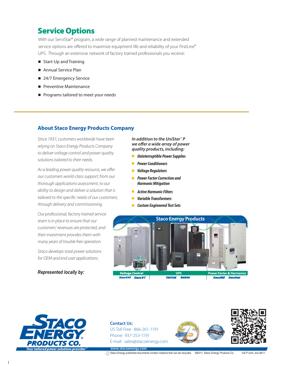 Service options, About staco energy products company | MaxPower Corp UniStar P Rack User Manual | Page 6 / 6