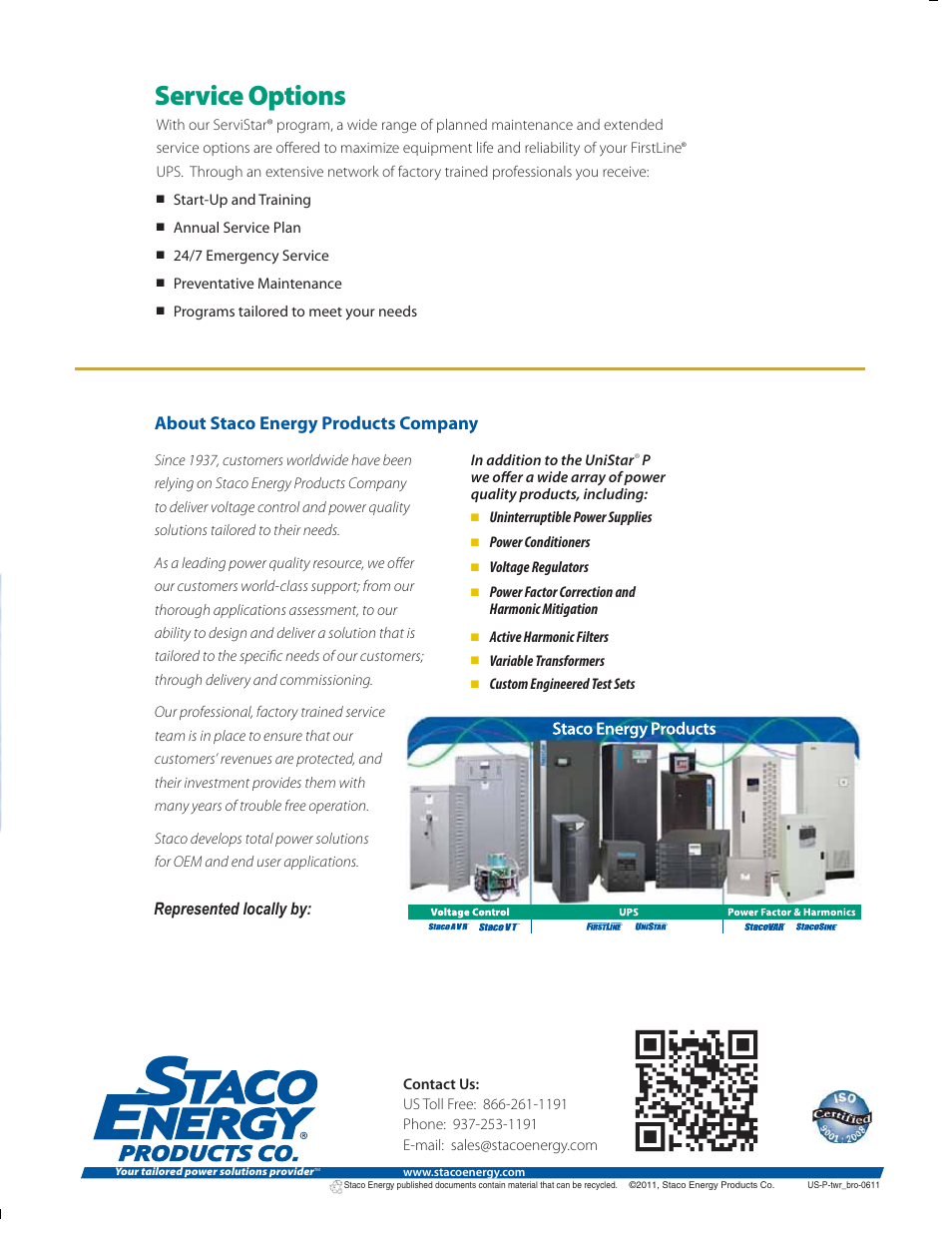 Service options, About staco energy products company | MaxPower Corp UniStar P Tower User Manual | Page 6 / 6