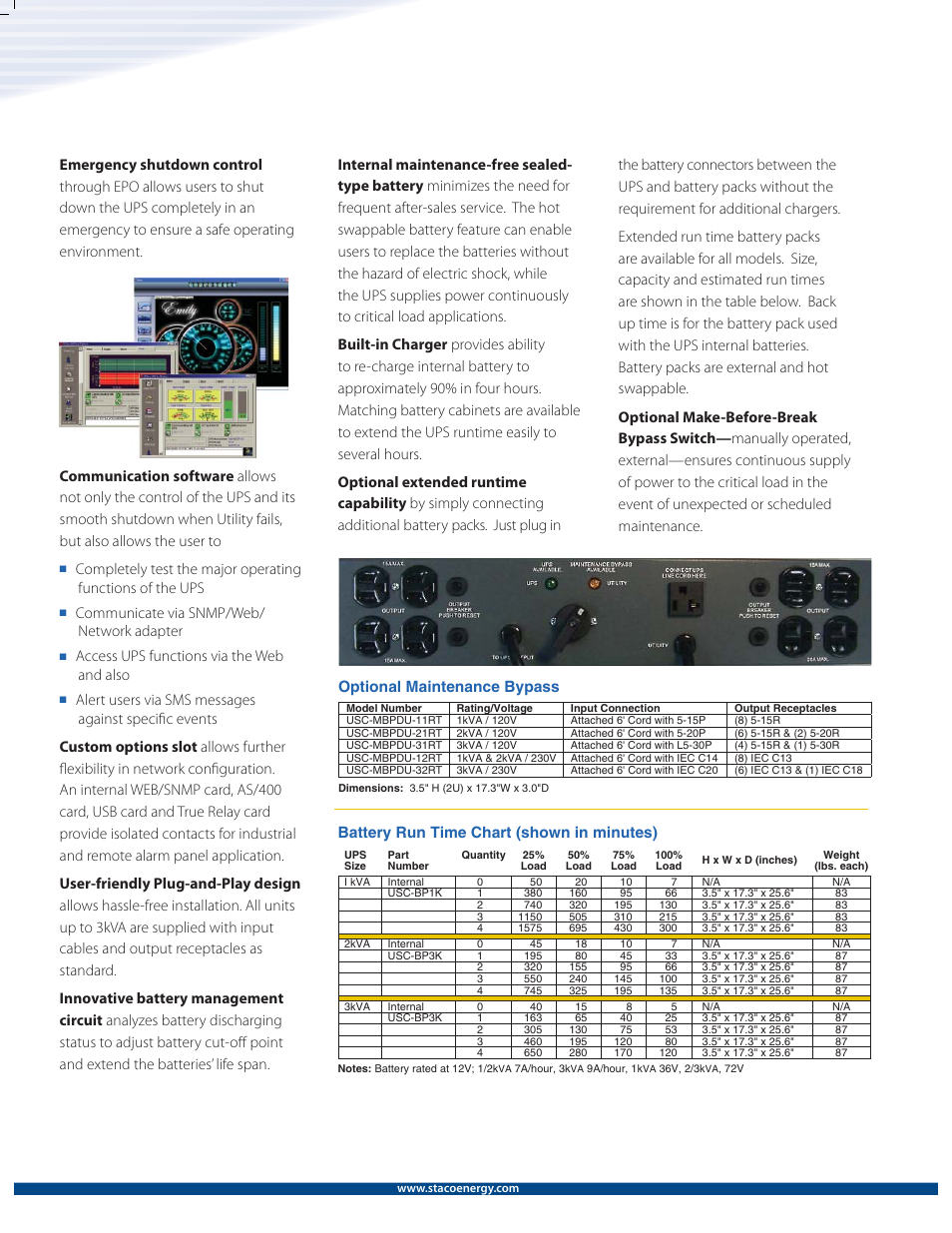 Communicate via snmp/web/ network adapter, Access ups functions via the web and also, Optional maintenance bypass | MaxPower Corp UniStar C Rack_Tower User Manual | Page 4 / 6