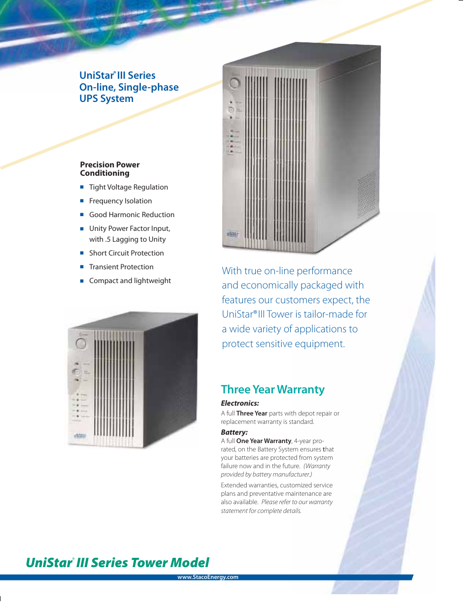 Unistar, Iii series tower model, Three year warranty | MaxPower Corp UniStar III Tower User Manual | Page 2 / 6