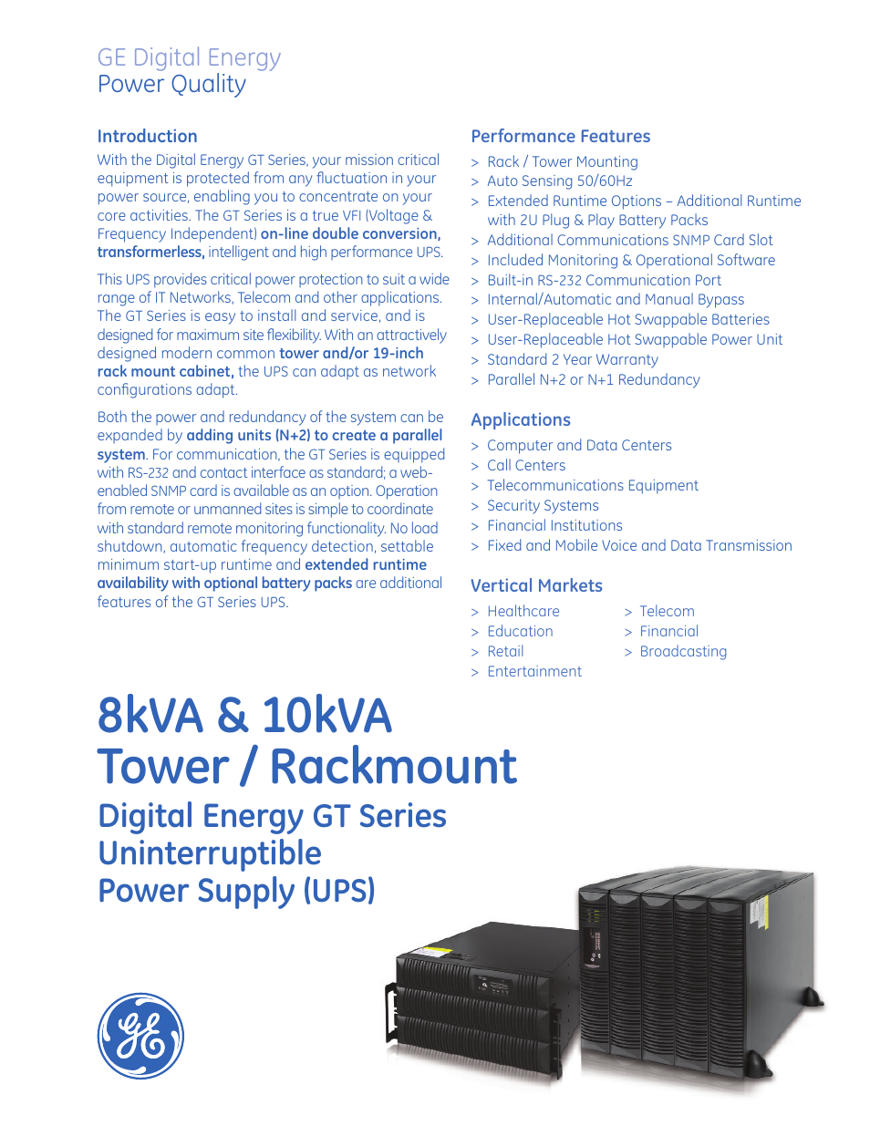 MaxPower Corp GE GT Series 8 & 10kVA User Manual | 2 pages