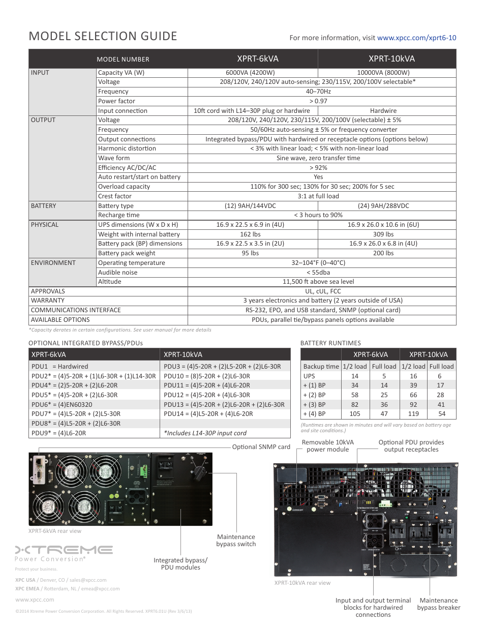 Model selection guide, Xprt-6kva xprt-10kva | MaxPower Corp XPRT Series User Manual | Page 2 / 2