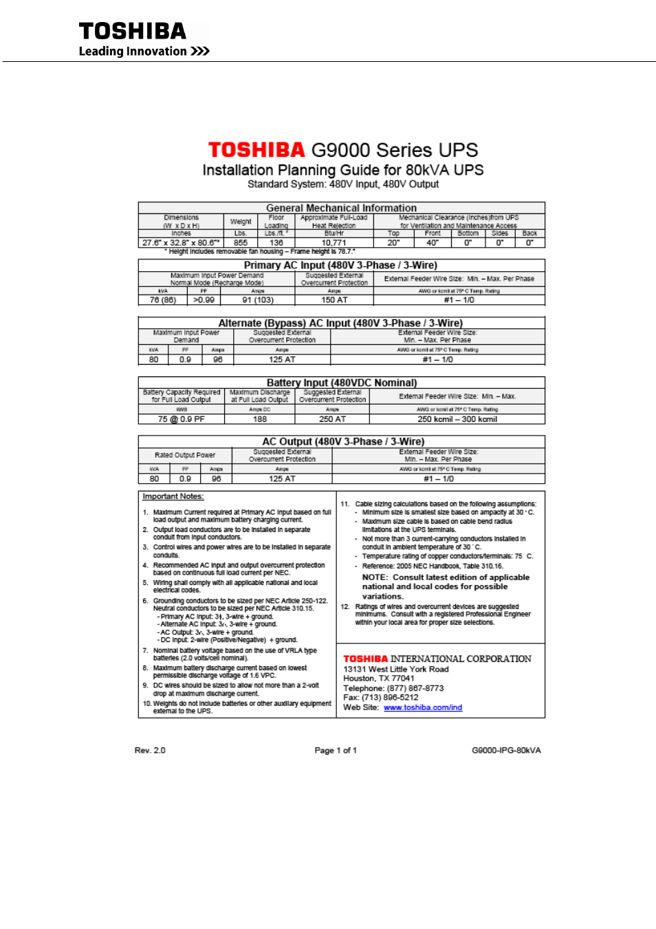 Appendix a installation planning guides (ipg) | MaxPower Corp Toshiba G9000 Series User Manual | Page 71 / 76