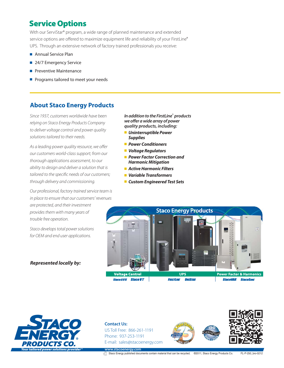 Service options, About staco energy products | MaxPower Corp FirstLine P User Manual | Page 8 / 8