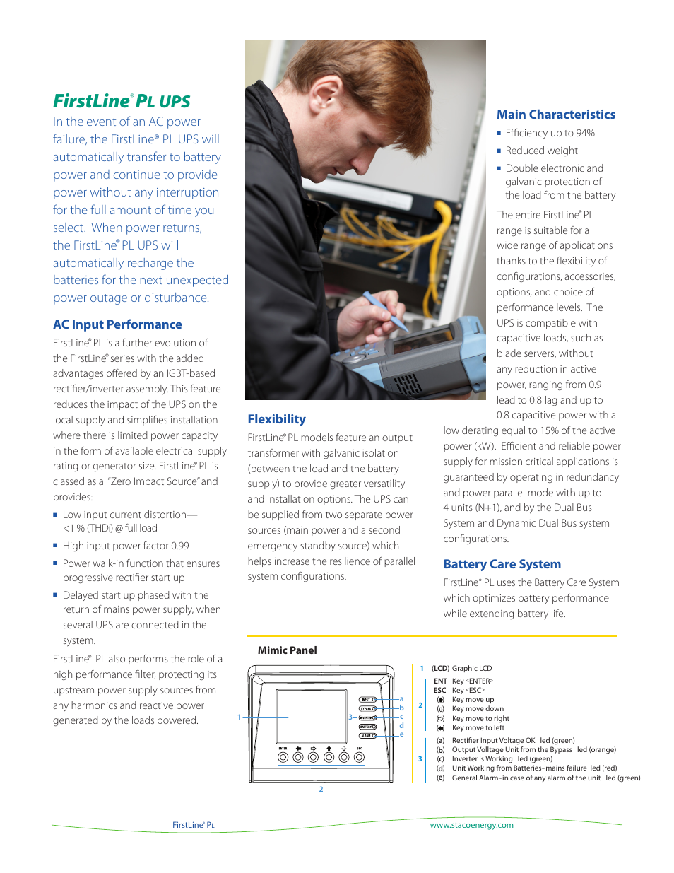 Firstline, Flexibility, Main characteristics | Battery care system | MaxPower Corp FirstLine PL User Manual | Page 2 / 4