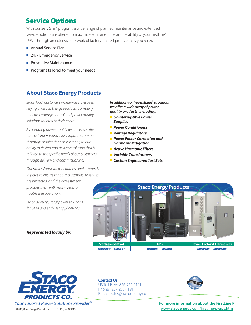 Service options, About staco energy products, Your tailored power solutions provider | MaxPower Corp FirstLine PL User Manual | Page 4 / 4