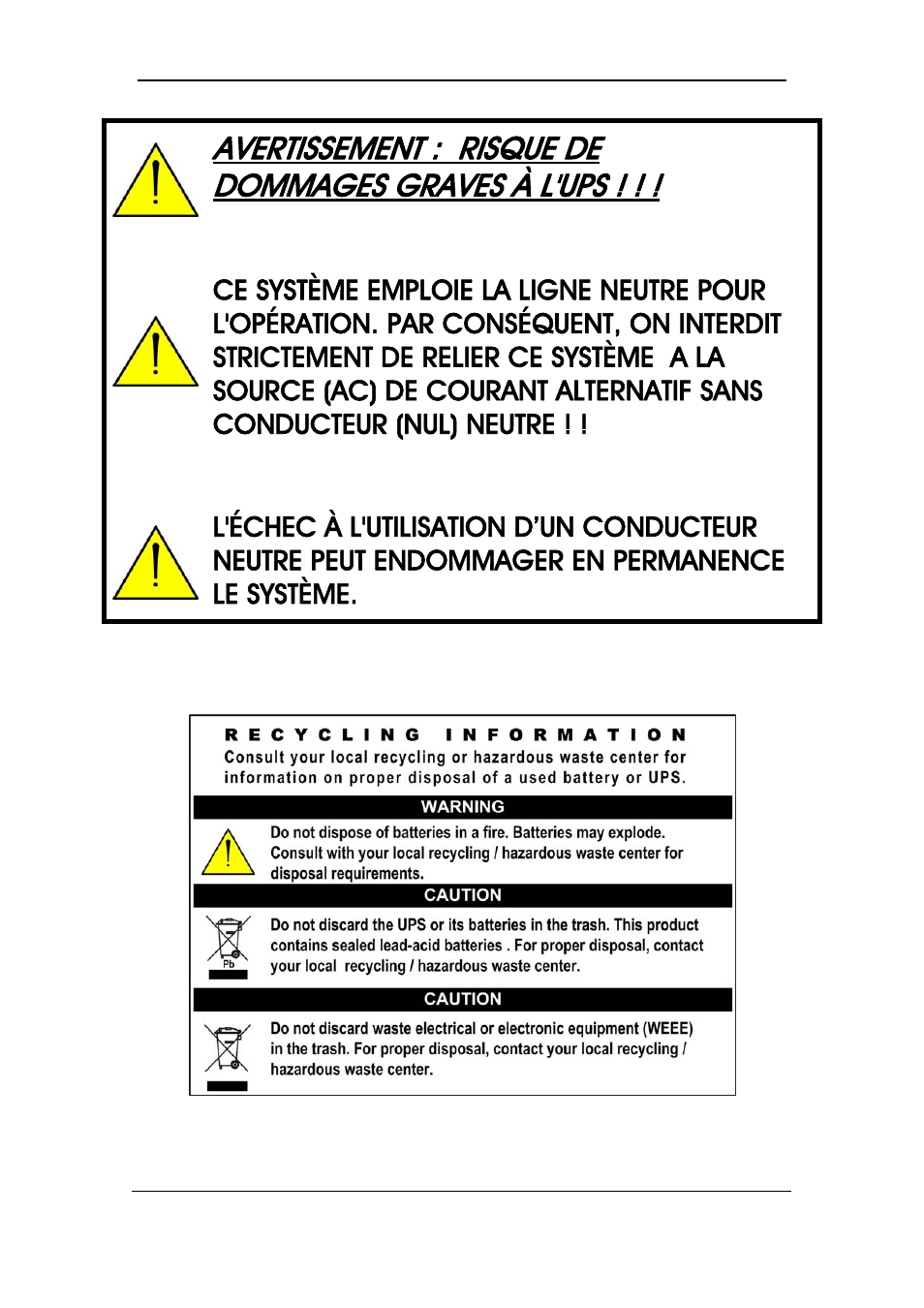 Avertissement : risque de dommages graves à l'ups | MaxPower Corp Gamatronic Power+ SA User Manual | Page 12 / 96