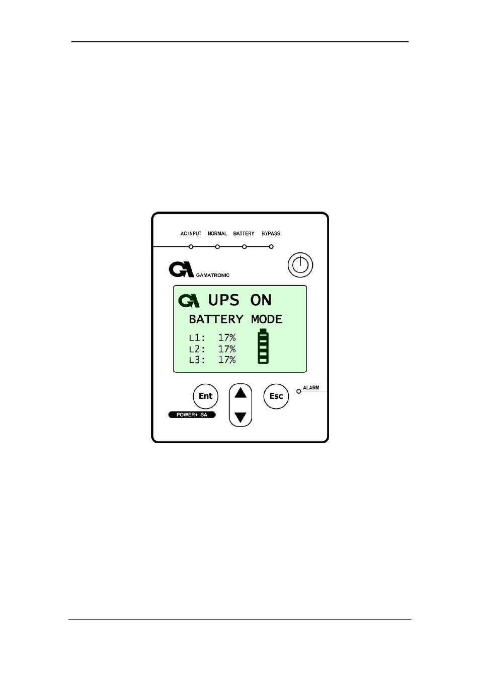 Battery mode, Figure 3-2: battery mode display, 2 battery mode | MaxPower Corp Gamatronic Power+ SA User Manual | Page 19 / 96